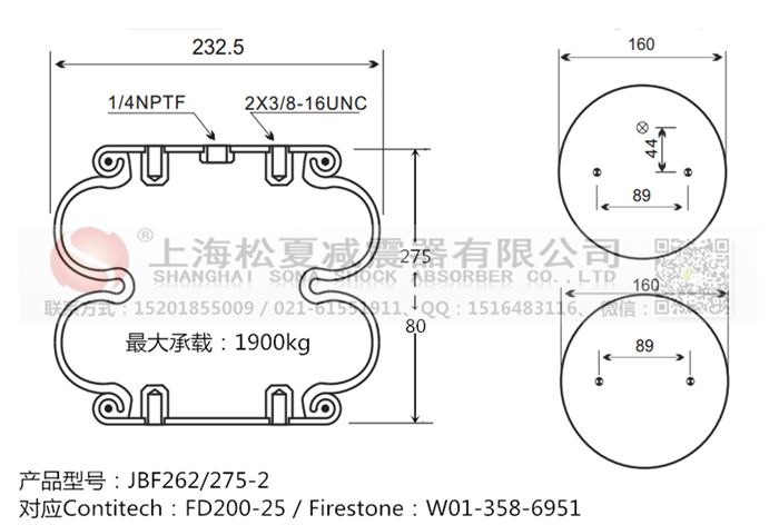 JBF262/275-2橡膠<a href='http://www.sunshineage.com/' target='_blank'><u>空氣彈簧</u></a>